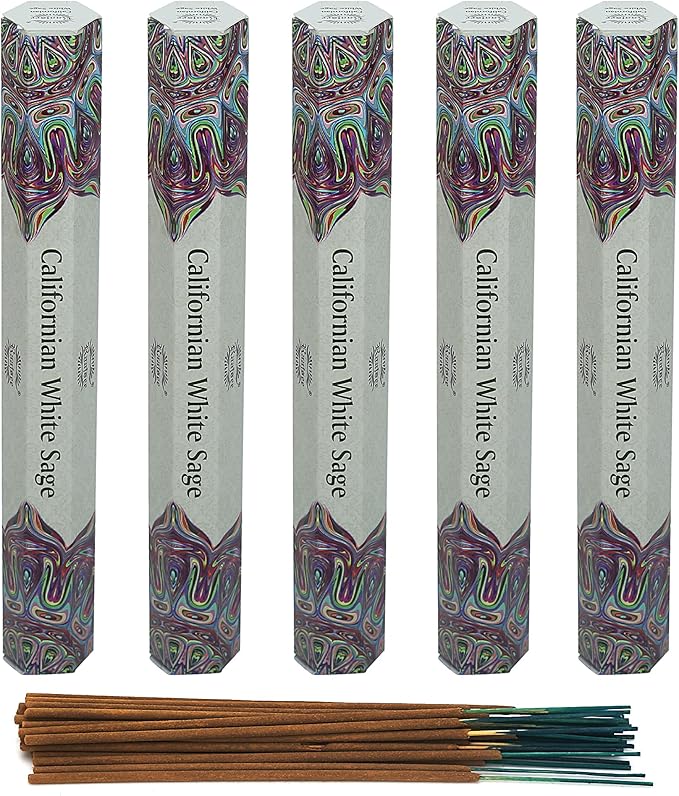 Raajsee White Sage Incense Sticks 15 Sticks x 5 Pack -100% Pure insense Organic Natural- Hand Rolled Free from Chemicals -insent Perfect for Church Aromatherapy, Stress Relief, Meditation (CALIFORNIAN