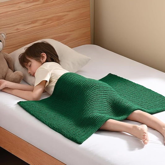 Guohaoi Knitted Weighted Lap Pad (Green 20"x30" 2lbs) No Beads Cooling Weighted Blanket Kids for Nap, Breathable Chunky Knit Blanket, Small Throw Blanket for Travel Indoor Outdoor