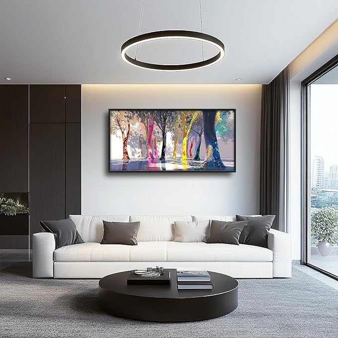 Framed Large Abstract Tree Wall Art for Living Room, Oversized Colorful Forest Wall Decor Nature Canvas Painting Modern Artwork for Living Room Bedroom Dining Room Office 60"x30"