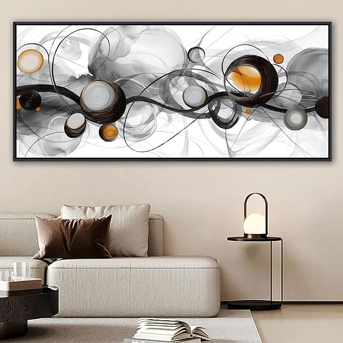 XLSJERST Large Size Frame Wall Art for Living Room - 86x39 Inches Abstract Artwork Minimalist Painting Modern Black and White Canvas Picture Boho Gray Wall Art