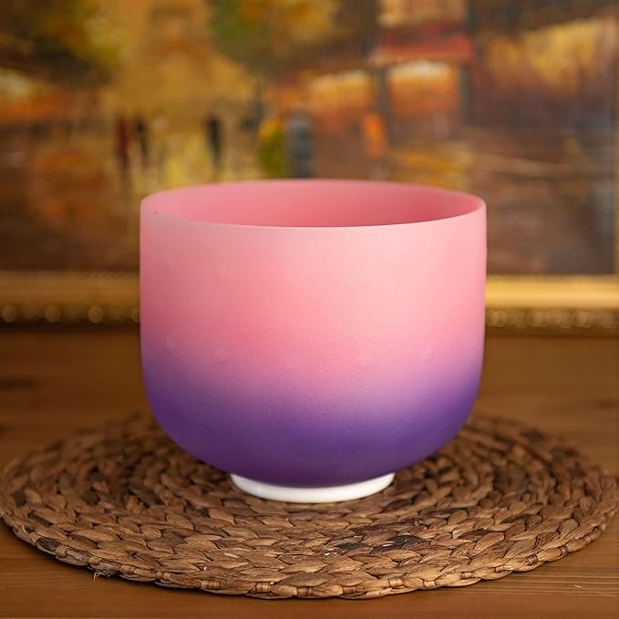 TOPFUND Pink Purple 432 Hz F Note Crystal Singing Bowl Heart Chakra with Carrying Case and Suede Mallet
