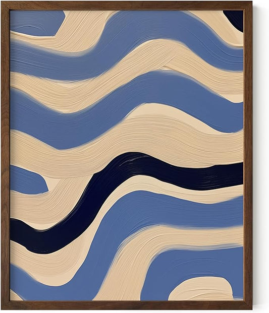 HAUS AND HUES Modern Abstract Wall Art - Blue and Green Living Room Art, Modern Artwork for Walls, Minimalist Picture for Living Room(Blue Abstract Pattern 4, Walnut Frame, 16x20)
