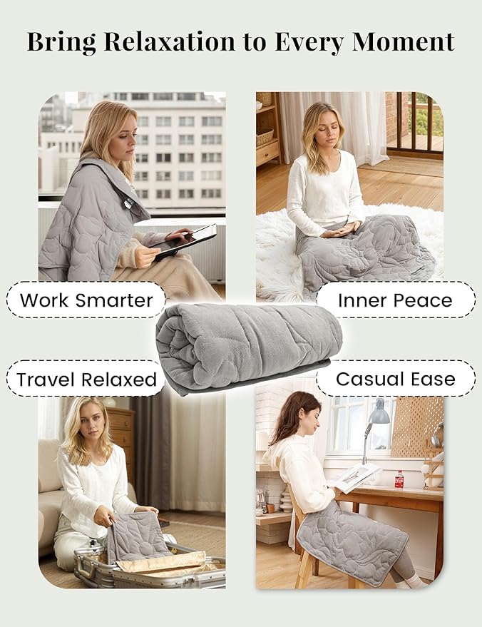 ZonLi Weighted Lap Blanket 3lbs for Meditation, Yoga, Napping, Sleeping and Travel, Cotton Weighted Blanket for Adults, Skin Friendly & Machine Washable, 29x24 inches, Light Gray