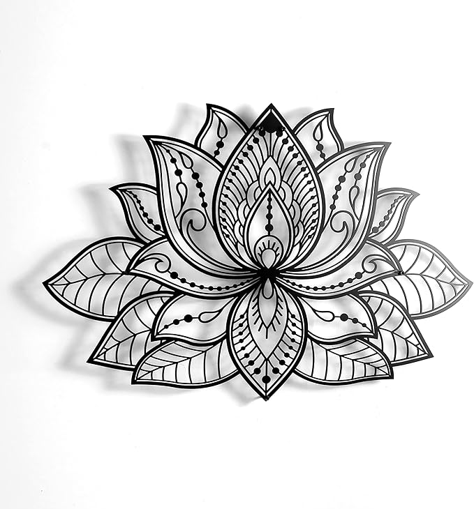 Colorfull Worlds Mandala Metal Wall Decor, Lotus Flower Meditation Room Decor, Minimalist Zen Garden Bohemian Gift for New Year (17" x 11" | 43 x 27.5 cm, Black)