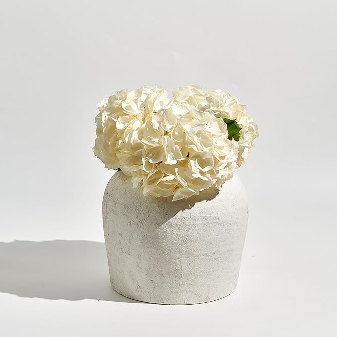 LB2 Large White Ceramic Vase, 11" Tall Zen Style vase, Terra Cotta Pitcher Vase, Distressed Farmhouse Decor, Pottery Decorative Flower for Home Decor (H 11" X 11")