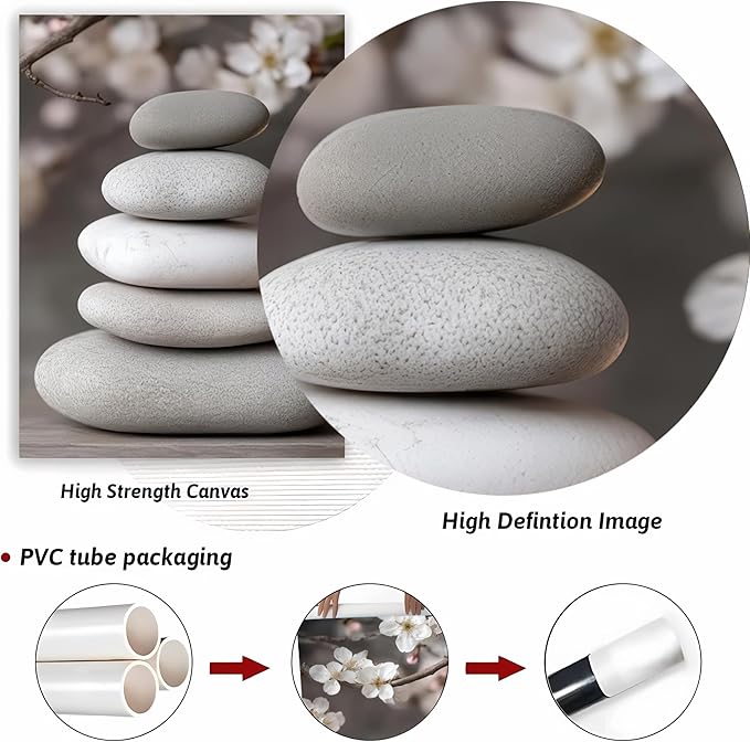 ZHJIOFXG Zen Flowers Wall Art, Zen Cherry blossoms Painting Picture Wall Decor, Stones Candlelight Poster Print, Calm Relaxation Meditation Artwork for Office Living Room Bedroom 16x24 in Unframed