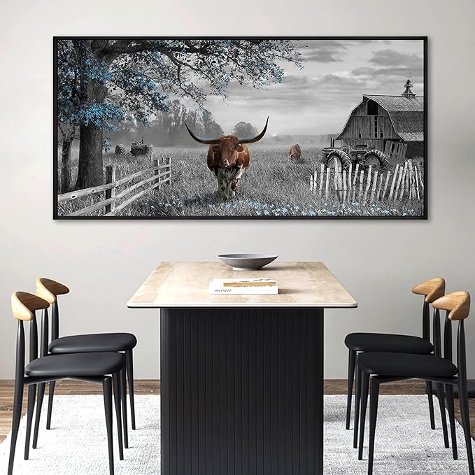 yiijeah Western Decor for Home - Large Pictures Wall Decor Living Room Modern Rustic Farmhouse Framed Wall Decor Prints Highland Cow boho Longhorn Decor Bedroom Canvas Artwork for Walls