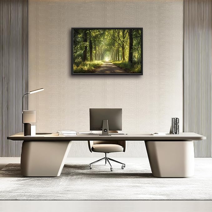Framed Large Wall Art for Living Room, Forest Tree Canvas Wall Decor, Green Tree Pictures Painting, Modern Landscape Artwork for Bedroom Office 36L'' × 24W''