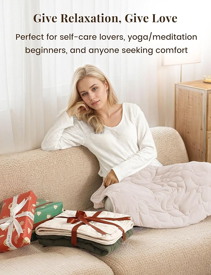 ZonLi Weighted Lap Blanket 3lbs for Meditation, Yoga, Napping, Sleeping and Travel, Cotton Weighted Blanket for Adults,Skin Friendly & Machine Washable, 29x24 inches, Cream White