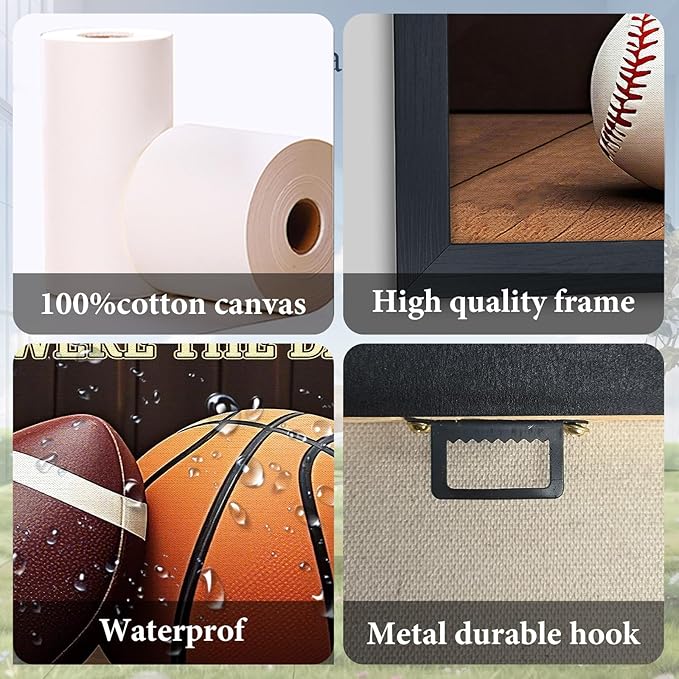 Large Basketball Soccer Framed Wall Art for Living Room Baseball Football Pictures Sports Inspirational Quotes Canvas Painting Prints for Boys Bedroom Artwork Decoration Gifts for Boys Men 36x24 inch