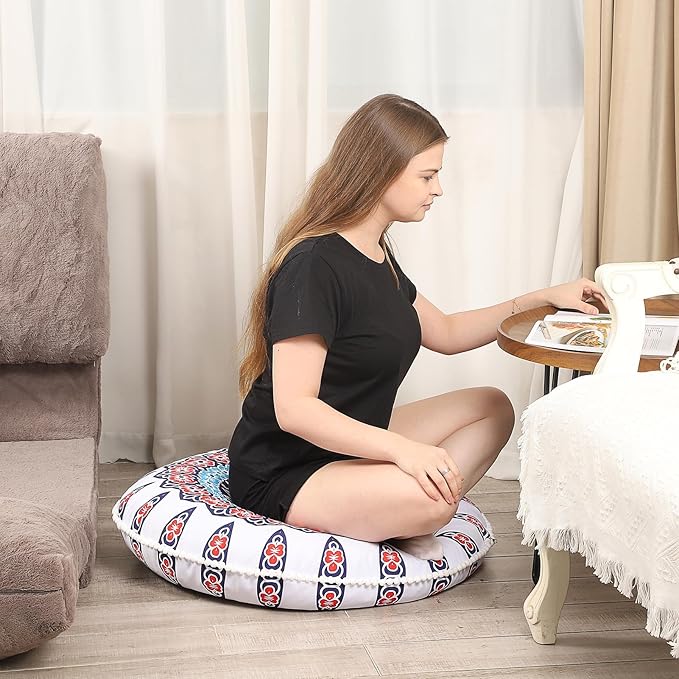 32 inches Meditation Floor Cushion for Adults, 2 Pack Round Large Thick Floor Pillow, Memory Foam Filling, Floral