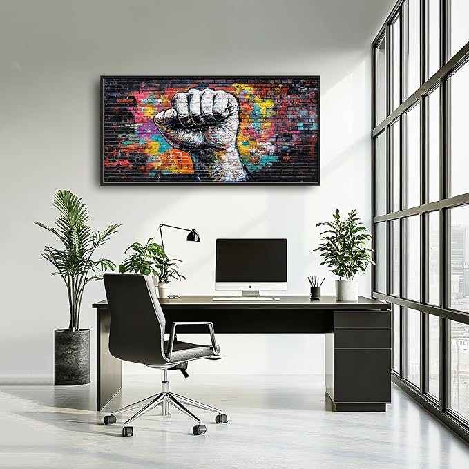 SweetFox Extra Large Graffiti Fist Framed Wall Art for Living Room, Raised Fist Street Art Pictures Oversized Wall Decor Abstract Canvas Painting Print Artwork for Bathroom Master Bedroom 60L X 30W