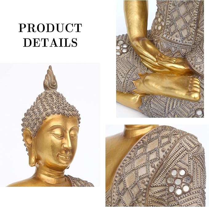 Buddha Statue for Home Decor Gold 12.4”-Buddha Statues for Zen Decor - Spiritual Décor-Buddha Decor for Living Room-Buda – Budda – Indoor Buddha Gift for Relaxation, Meditation or Shrine…