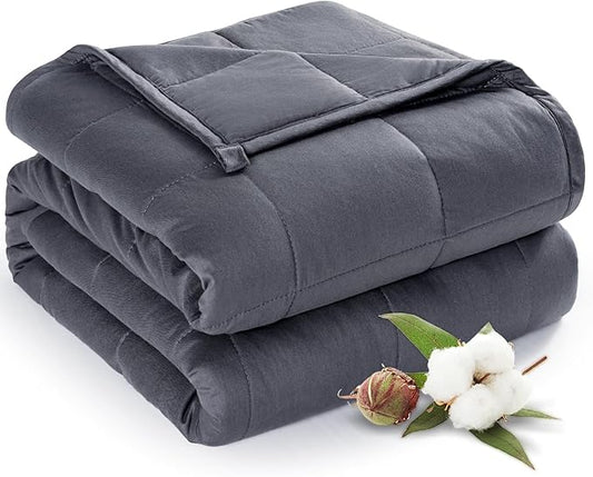 Sivio Weighted Blanket for Adults 100% Cotton, 80"x87" King Size 30 lbs, Large Cooling Summer Heavy Blanket for Sleep, Breathable Soft Blankets with Premium Glass Beads, Machine Washable, Dark Grey