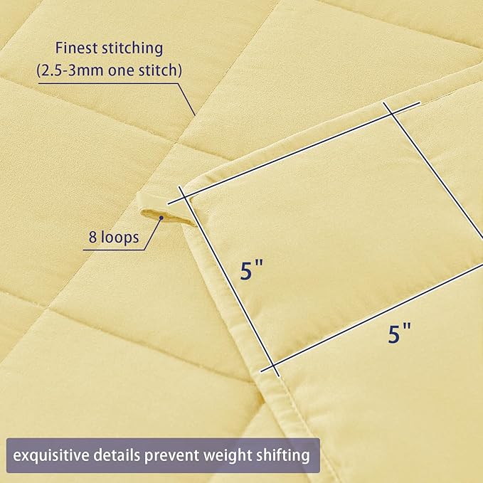 yescool Weighted Blanket for Adults (22 lbs, 60" x 80", Yellow) Cooling Heavy Blanket for Sleeping Perfect for 210-230 lbs, Queen Size Breathable Blanket with Premium Glass Bead, Machine Washable