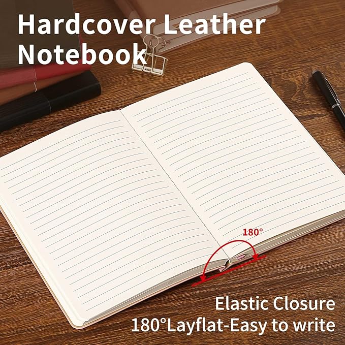 Lined Journal Notebook for Work College Ruled Note Book 5.79"x8.27" A5 PU Leather Daily Journaling 216 Pages for Women Men Writing Home School Supplies Business (A5 Lined 216pages, 08-Red)