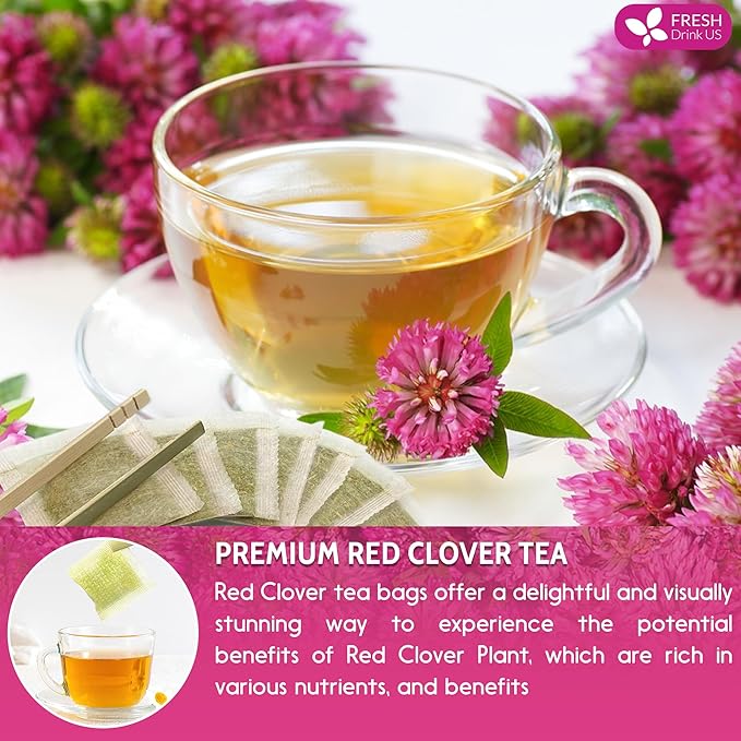 FreshDrinkUS, Premium Red Clover Herbal Tea– 135 Tea Bags – Pure – Naturally Smooth & Mild Flavor – Premium Quality, Eco-Conscious Packaging. Caffeine-Free. Gluten Free. Vegan