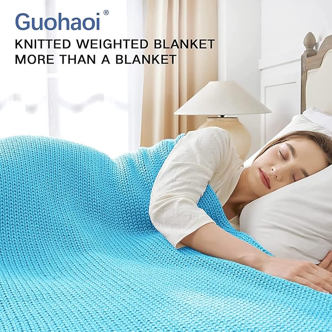 Guohaoi Knitted Weighted Blanket(Blue 50"x60" 10lbs),Home Décor Cooling Throw Blanket for Hot Sleepers,Hand Made Chunky Knit Heavy Blanket or Adults Use on Twin Size Bed