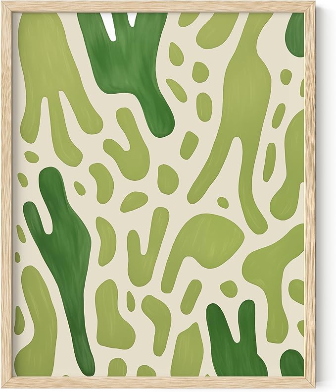 HAUS AND HUES Modern Abstract Wall Art - Blue and Green Living Room Art, Modern Artwork for Walls, Minimalist Picture for Living Room(Green Pattern, Beige Frame, 8x10)