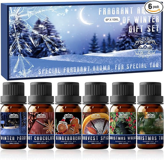 Winter Essential Oils Gifts Set 6 Pack Oil of Winter Essential Oil for Home and Car Care Candle and Soap Making 10ML for Friends and Parents Christmas