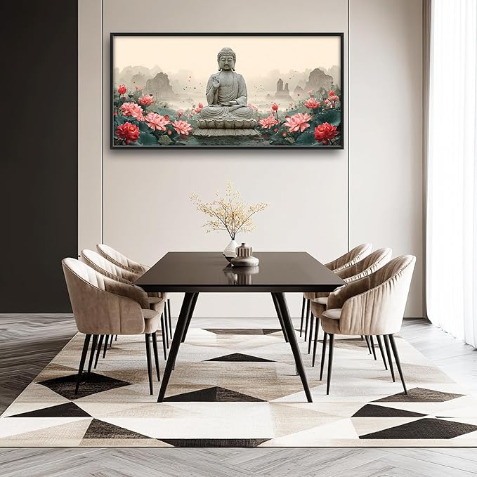 Glocmna Large Buddha Wall Art for Living Room Zen Buddha Lotus Canvas Wall Decor Big Meditation Pictures Painting Print Framed Artwork Decorations Gifts for Bedroom Home Spa Yoga Room Office Hotel 30"x60"