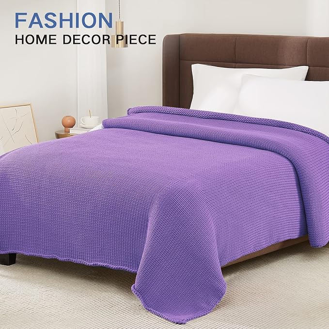 Guohaoi Knitted Weighted Blanket for Adults (Purple 60"x80" 17lbs) No Beads Cooling Throw Blanket for Hot Sleepers, Home Decor Breathable Chunky Knit Heavy Blanket Use on Queen/King Size Bed