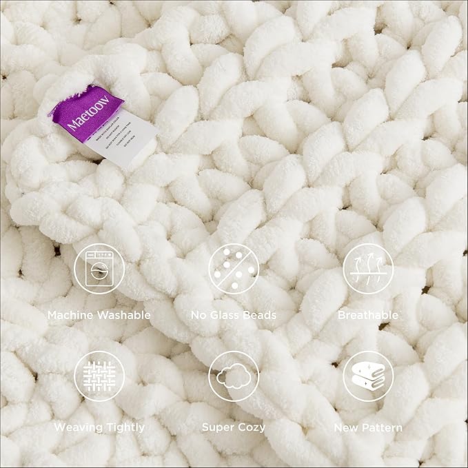 Maetoow Handmade 20 lb Soft Knitted Weighted Blanket, 60 x 80 in Breathable Chunky Knit Gravity Blanket Throw, Home Decor for Sofa Couch Bed, Cream