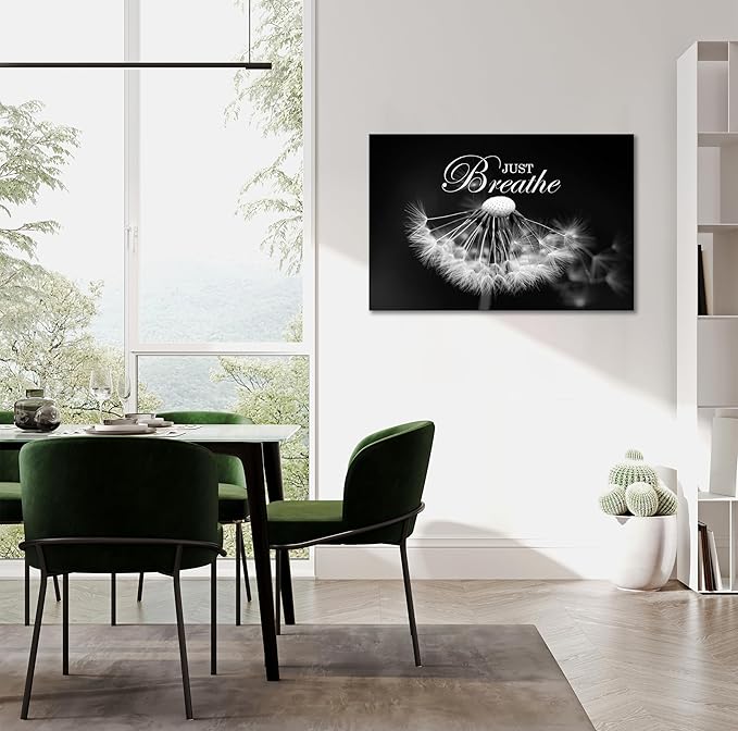 SKASNFAI Zen Wall Art Just Breathe Canvas Picture Positive Inspirational Dandelion Framed Artwork Poster Mental Health Office Pictures Wall Decor for Bathroom (28L x 44W)