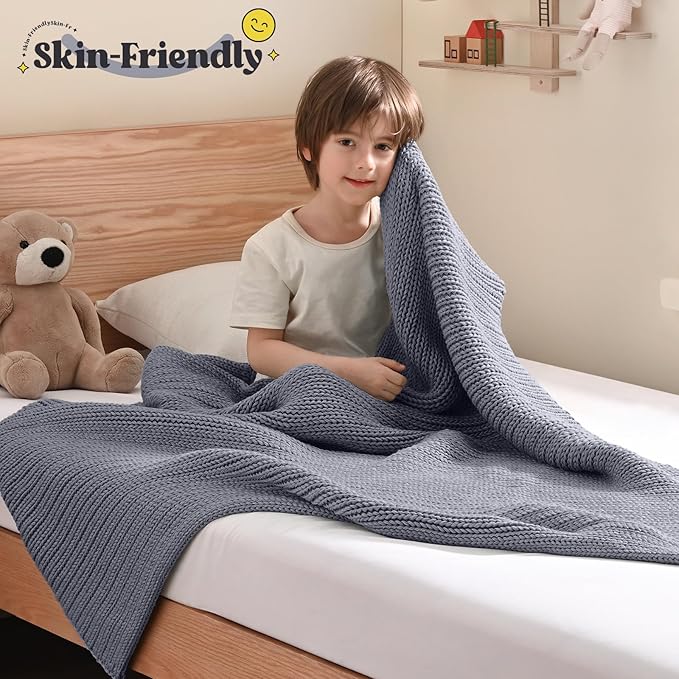 Guohaoi Knitted Weighted Blanket Kids (Light Grey 36"x48" 3lbs) No Beads Cooling Heavy Blanket, Home Decor Breathable Chunky Knit Throw Blanket for All-Season Use