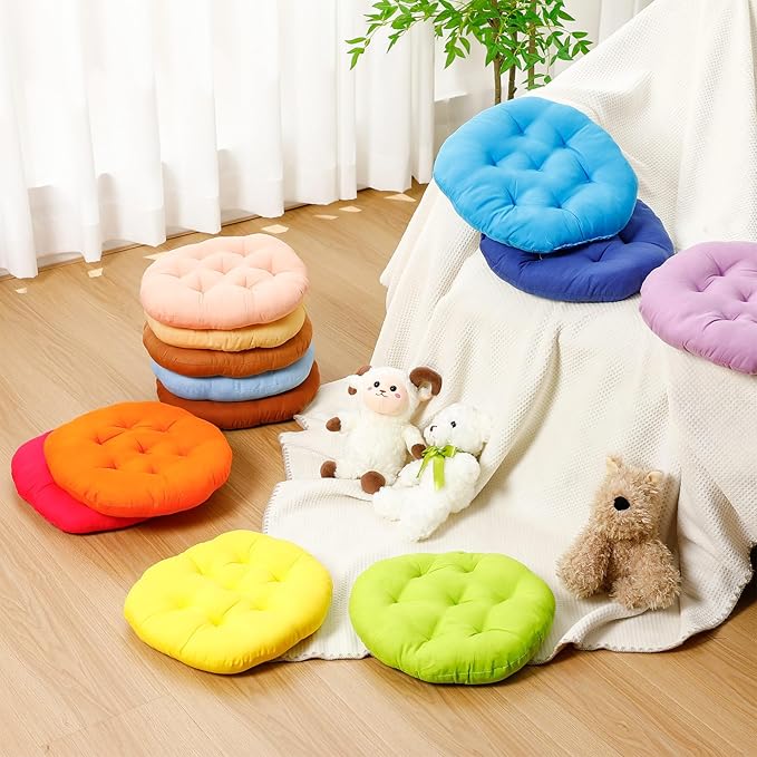 24 Pcs Round Floor Cushions Floor Pillows Meditation Seat Pillows Flexible Seating for Adults Kids, Chair Cushions for Classroom, Nursery, Living Room, Yoga (Small 11.8 Inch,Colorful)