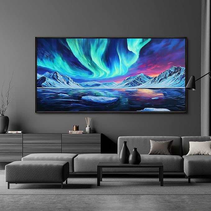 yiijeah Large Living Room Wall Decor - Canvas Wall Art Blue Aurora Scenery Paintings Framed Wall Pictures Artowrk for Walls Bedroom Nature Waterfall Landscape for Office Home Decor