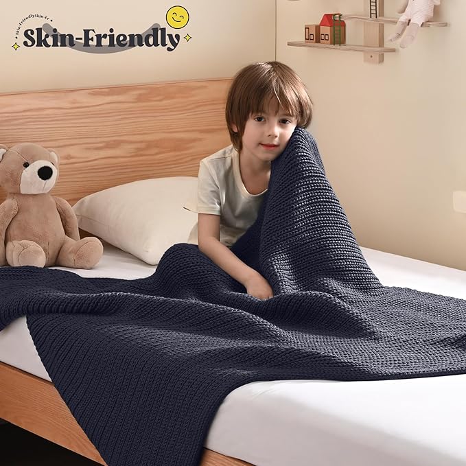 Guohaoi Knitted Weighted Blanket Kids (Dark Grey 50"x60" 7lbs) No Beads Cooling Heavy Blanket, Home Decor Breathable Chunky Knit Throw Blanket for All-Season Use