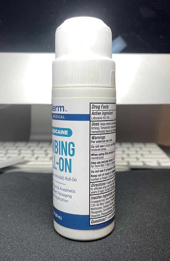 Myderm Medical 5% Lidocaine Numbing Roll On - Pack of 2 - for Minor Aches, Scratches and Hemorrhoidal Discomfort - Made in The USA
