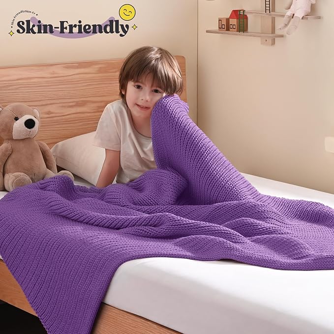 Guohaoi Knitted Weighted Blanket Kids (Purple 40"x60" 10lbs) No Beads Cooling Heavy Blanket, Home Decor Breathable Chunky Knit Throw Blanket for All-Season Use