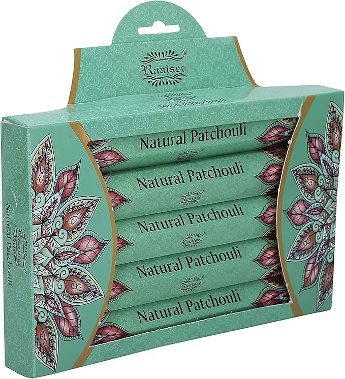 Raajsee Incense Sticks Natural Patchouli 15 Sticks x 5 Pack -100% Pure Organic Hand Rolled Free from Chemicals -Perfect for Church Aromatherapy, Stress Relief, Meditation