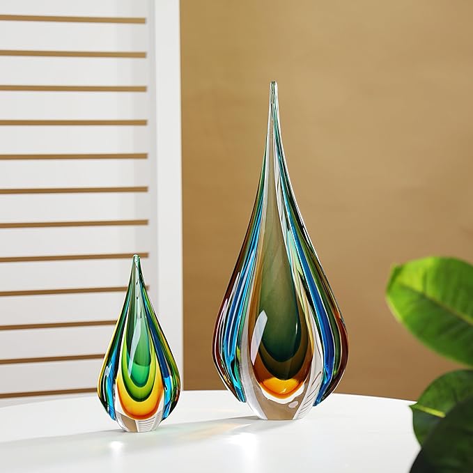 YAOYUAN Handmade Murano Glass Sculpture for Home Decor,9.44in Height (Sculpture Large)