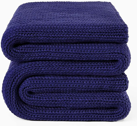Guohaoi Knitted Weighted Blanket for Adults (Blue 60"x80" 25lbs) No Beads Cooling Throw Blanket for Hot Sleepers, Home Decor Breathable Chunky Knit Heavy Blanket Use on Queen/King Size Bed