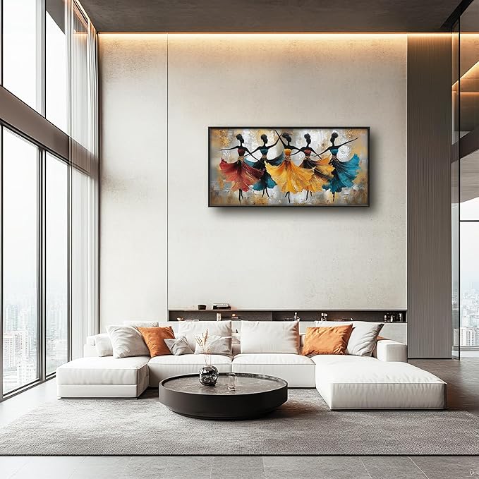 Glocmna Large Wall Art for Living Room African Ethnic Tribal Black Women Wall Decor Modern Abstract Dancing Black Girls Canvas African American Pictures Painting Print Framed Artwork Decorations Home Bedroom Office Gifts 30"x60"