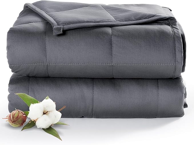 Sivio Weighted Blanket for Adults 100% Cotton, 12 lbs 48 x 72 inches, Cooling Summer Heavy Blanket for Sleeping, Breathable Soft Blankets with Premium Glass Beads, Machine Washable, Dark Grey