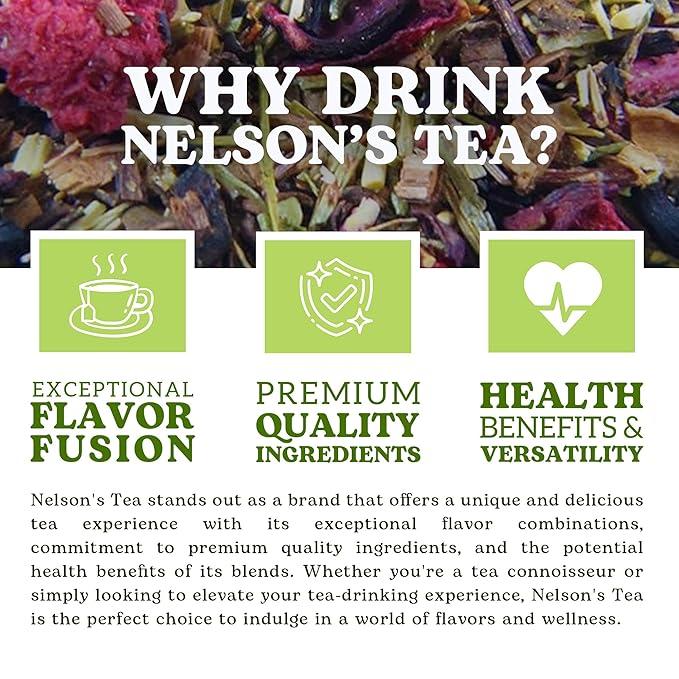 Nelson's Tea Raspberry Hibiscus Tea - Caffeine Free, Cut & Sifted Green Rooibos, Honeybush, Dried Raspberries, Acai, and Pomegranate Loose Leaf (16 oz)