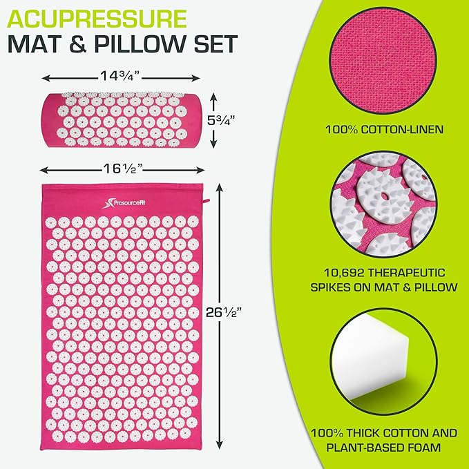 ProsourceFit Acupressure Mat and Pillow Set for Back/Neck Pain Relief and Muscle Relaxation, Large - Gray/Gray