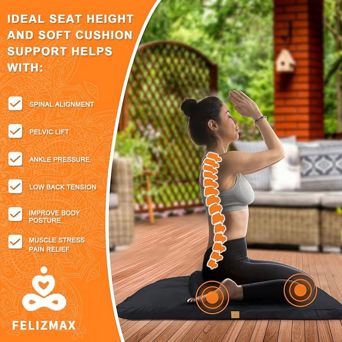 Zabuton Meditation Mat (36"×28"×3") Luxurious Meditation Cushion for Kneeling Sitting Large Floor Pillow Zafu/Bench-Washable Cotton Cover 100% Organic Cotton Filling (Purple)