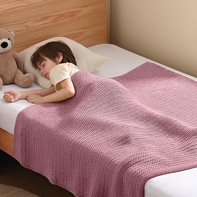 Guohaoi Knitted Weighted Blanket Kids (Muted Pink 40"x60" 10lbs) No Beads Cooling Heavy Blanket, Home Decor Breathable Chunky Knit Throw Blanket for All-Season Use