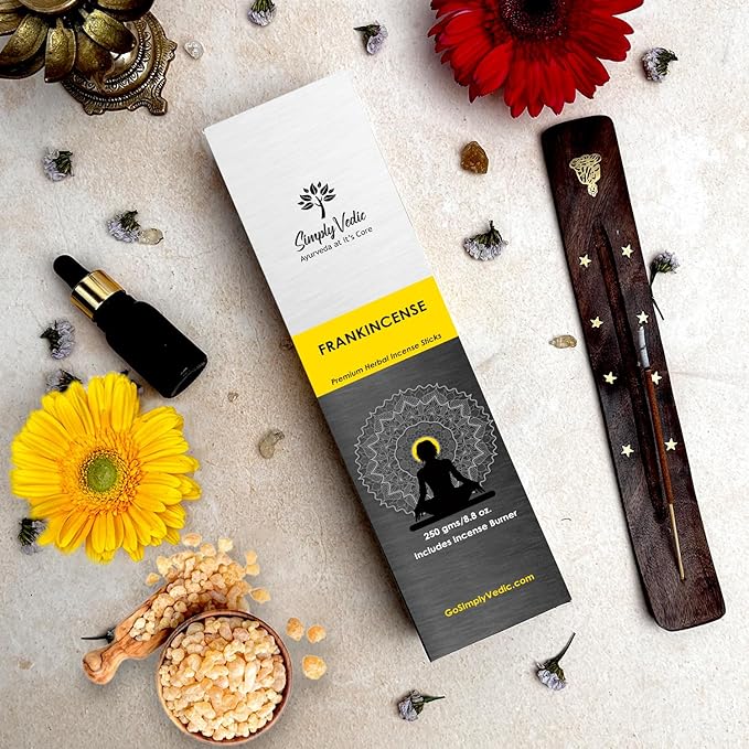 Frankincense Incense Sticks 250g | 135 Long-Lasting Natural Hand-Rolled Sticks + Holder | No Charcoal, 60 Min Burn | Aromatherapy, Yoga, Meditation, Spiritual Healing, Home Fragrance