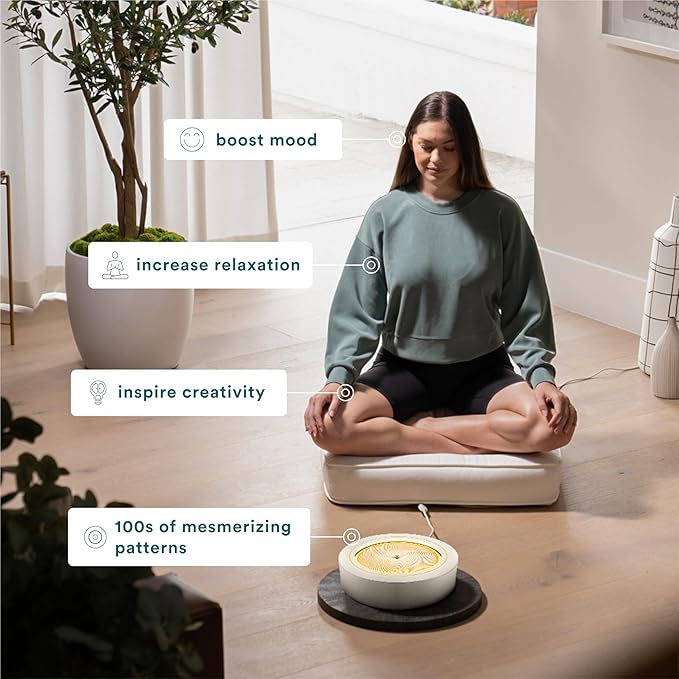 Homedics 11” Drift Sandscape, Compact Size, Zen Garden, Meditation Accessories, Decorative Sandscape, Smart LED Lighting, Wi-Fi Enabled (Cream)