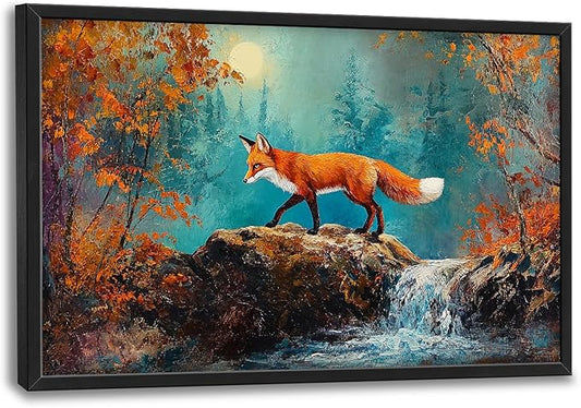 Fox Large Wall Art Forest Animals Pictures Wall Decor Fox Above Over Bed Canvas Prints Painting Framed Artwork Decoration for Boys Bedroom Living Room Office 36"x24"