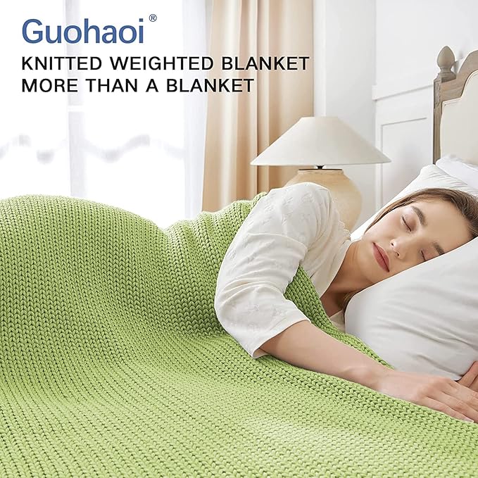 Guohaoi Knitted Weighted Blanket for Adults (Light Green 48"x72" 15lbs) No Beads Cooling Throw Blanket for Hot Sleepers, Home Decor Breathable Chunky Knit Heavy Blanket Use on Full Size Bed