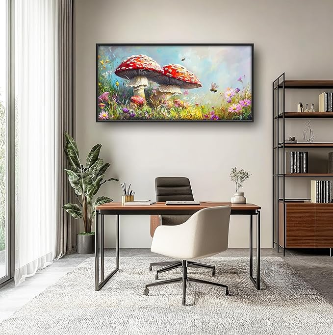 Mushroom Wall Art Mushroom Pictures Wall Decor Cottagecore Plant Botanical Large Master Over Above Bed Canvas Prints Horizontal Modern Artwork Painting Home Office Decorations For Bedroom 30"x60"