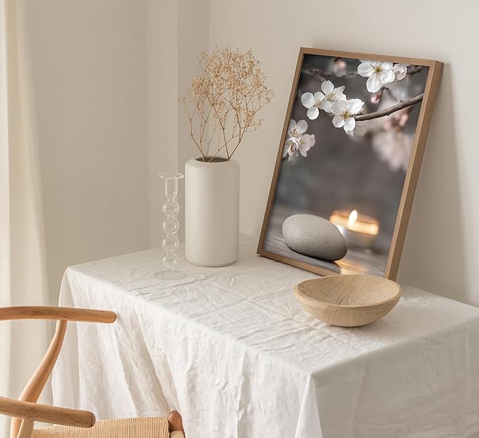 ZHJIOFXG Zen Flowers Wall Art, Zen Cherry blossoms Painting Picture Wall Decor, Stones Candlelight Poster Print, Calm Relaxation Meditation Artwork for Office Living Room Bedroom 12x16 in Unframed