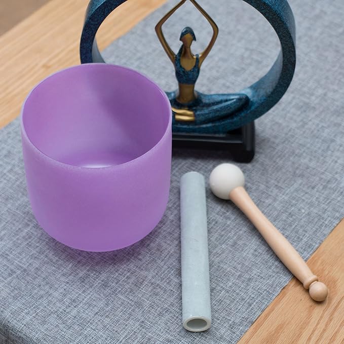 Leize Quartz Crystal Singing Bowl 432hz B Note Crown Chakra Violet 6" with Suede Striker